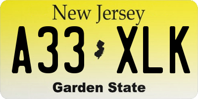 NJ license plate A33XLK
