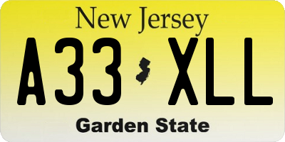 NJ license plate A33XLL