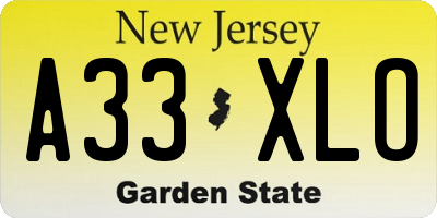 NJ license plate A33XLO