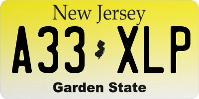 NJ license plate A33XLP