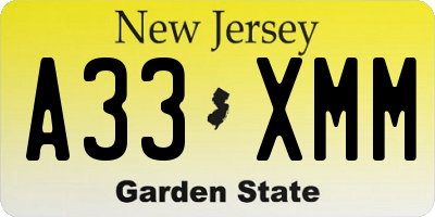 NJ license plate A33XMM