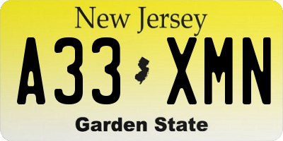 NJ license plate A33XMN