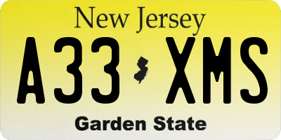 NJ license plate A33XMS