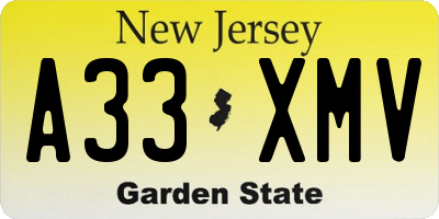 NJ license plate A33XMV