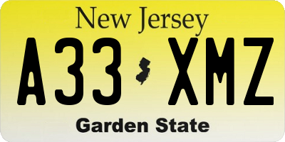 NJ license plate A33XMZ