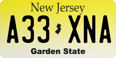 NJ license plate A33XNA