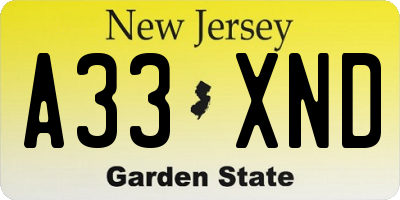 NJ license plate A33XND
