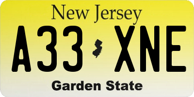 NJ license plate A33XNE