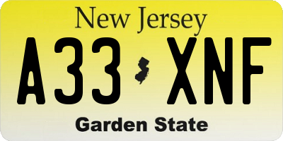 NJ license plate A33XNF