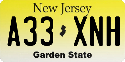 NJ license plate A33XNH