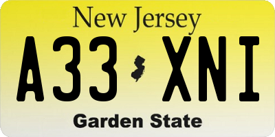 NJ license plate A33XNI