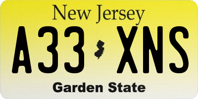 NJ license plate A33XNS
