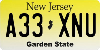 NJ license plate A33XNU