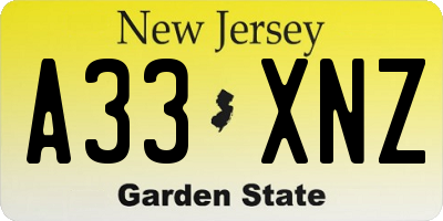 NJ license plate A33XNZ