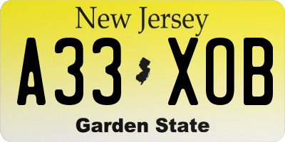 NJ license plate A33XOB