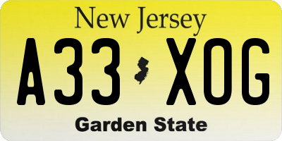 NJ license plate A33XOG