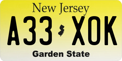 NJ license plate A33XOK