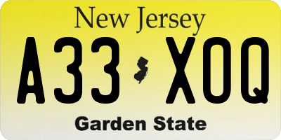 NJ license plate A33XOQ