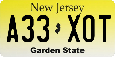 NJ license plate A33XOT