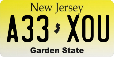 NJ license plate A33XOU