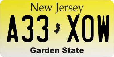NJ license plate A33XOW