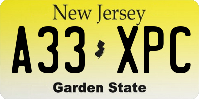 NJ license plate A33XPC