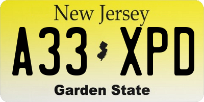 NJ license plate A33XPD