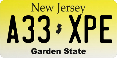 NJ license plate A33XPE
