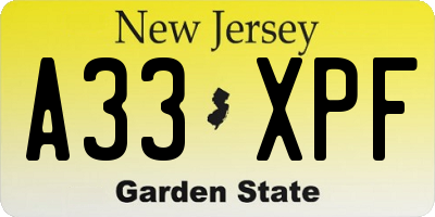 NJ license plate A33XPF