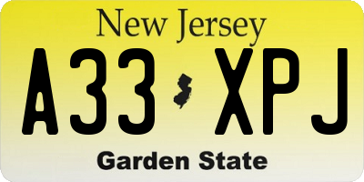 NJ license plate A33XPJ