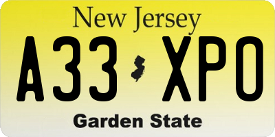 NJ license plate A33XPO