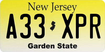 NJ license plate A33XPR