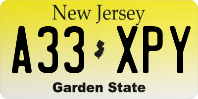 NJ license plate A33XPY
