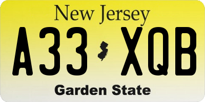 NJ license plate A33XQB