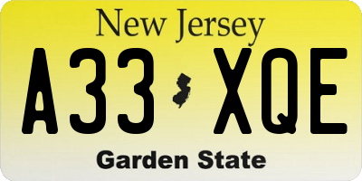 NJ license plate A33XQE