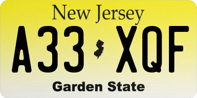 NJ license plate A33XQF