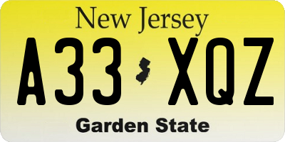 NJ license plate A33XQZ