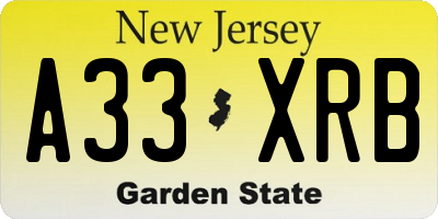NJ license plate A33XRB