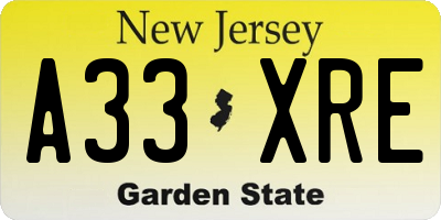 NJ license plate A33XRE