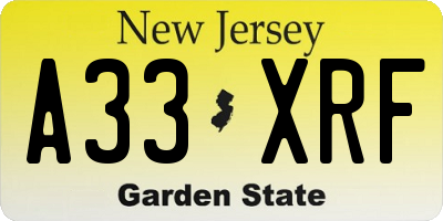 NJ license plate A33XRF