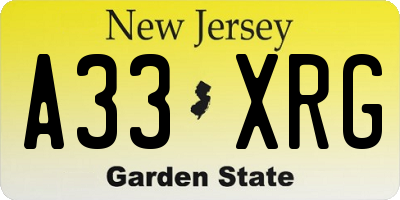 NJ license plate A33XRG