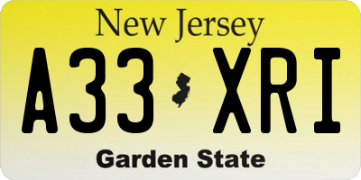 NJ license plate A33XRI