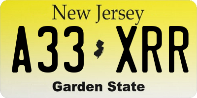 NJ license plate A33XRR