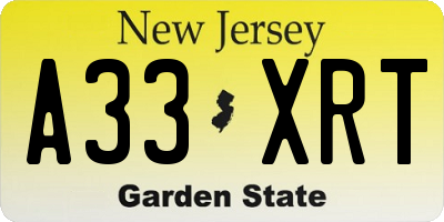 NJ license plate A33XRT