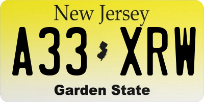 NJ license plate A33XRW