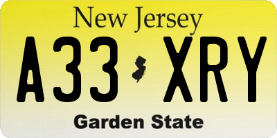 NJ license plate A33XRY