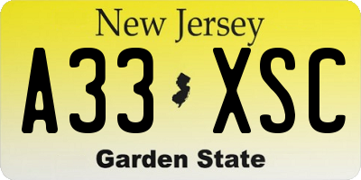 NJ license plate A33XSC