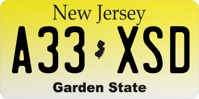NJ license plate A33XSD