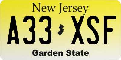 NJ license plate A33XSF