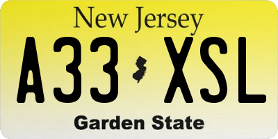 NJ license plate A33XSL